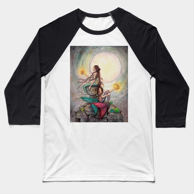 Gemini Mermaids Fantasy Art Illustration by Molly Harrison Baseball T-Shirt by robmolily